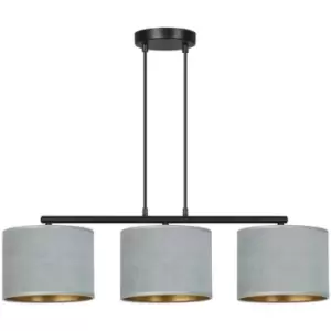 Image of Emibig Hilde Black Bar Pendant Ceiling Light with Gray Fabric Shades, 3x E27