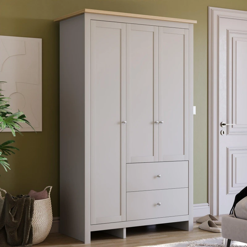 Image of Lassic Vida Designs Arlington 3 Door 2 Drawer Wardrobe Grey unisex One Size