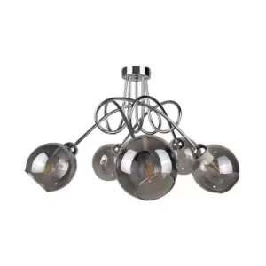 image of Ring Multi Arm Semi Flush Ceiling Light Silver, 70cm, 5x E27