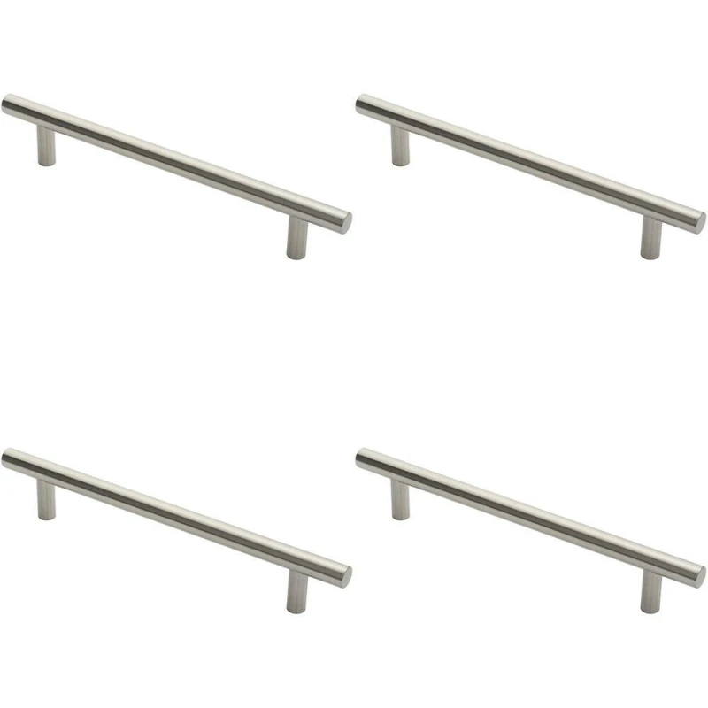Image of Loops 4x Straight T Bar Door Pull Handle 400 x 19mm 300mm Fixing Centres Satin Steel Metallics unisex