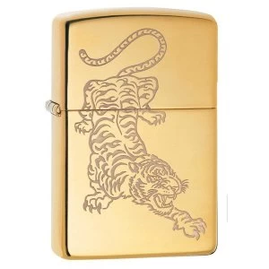 Image of Zippo Tattoo Tiger Design Brass Regular Windproof Lighter