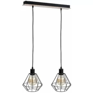 Image of Keter Atwood Bar Pendant Ceiling Light Black, Wood, 53cm, 2x E27