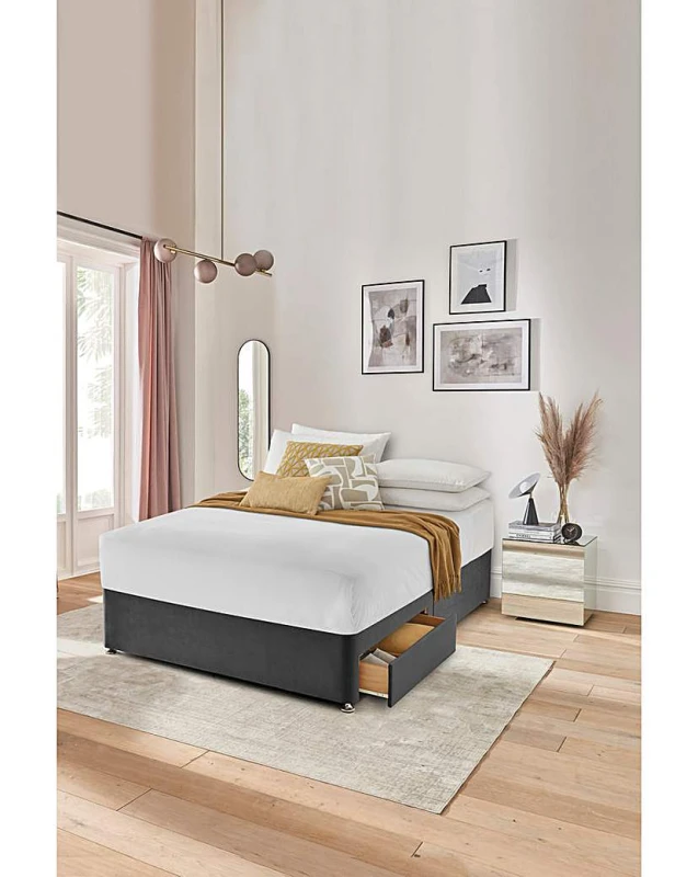 Image of Silentnight Silentnight Velvet 2 Drawer Divan Base Charcoal - Silentnight - Size: DOUBLE Charcoal DOUBLE DI38007