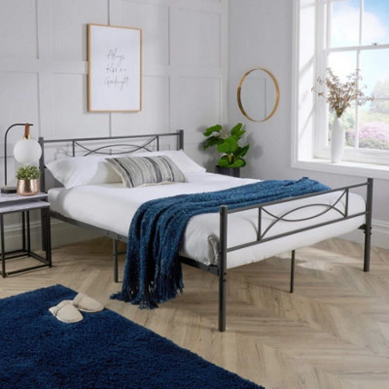 Image of Home Source Saturn Modern Metal Bed Frame Dark Grey