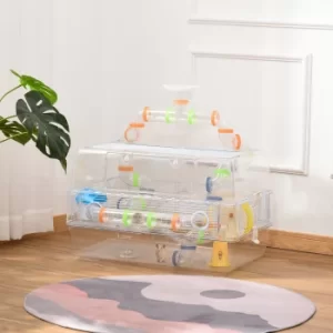 Image of PawHut Transparent Hamster Cage Gerbil Haven Small Animal Habitats Multi-storey Rodent House Large Hide-out for Dwarf Syrian Mice Include Water Bottle