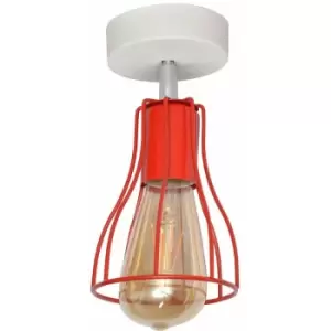 Image of Helam Lighting - Helam Tube Semi Flush Light White, Red 10cm