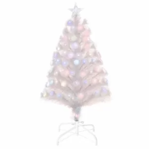 image of Prelit White Artificial Christmas Tree with Fibre Optic 90cm, white