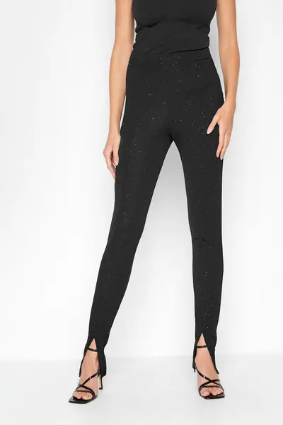 image of Long Tall Sally Tall Spilt Hem Tapered Trousers Black