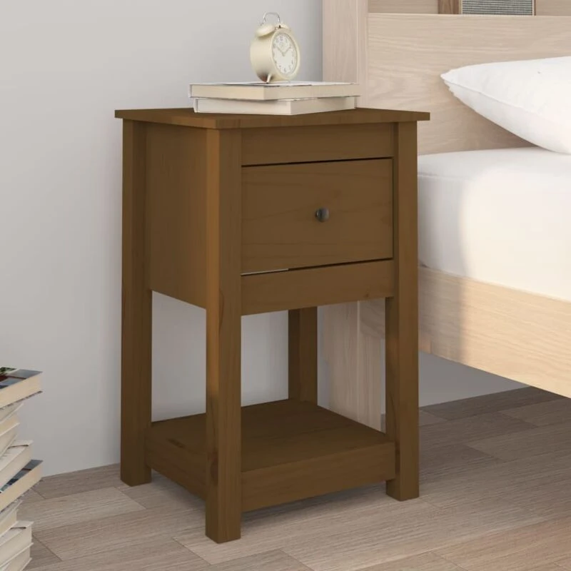 Image of Vidaxl Bedside Cabinet Honey Brown 40X35X61.5cm Solid Wood Pine, Brown 821735