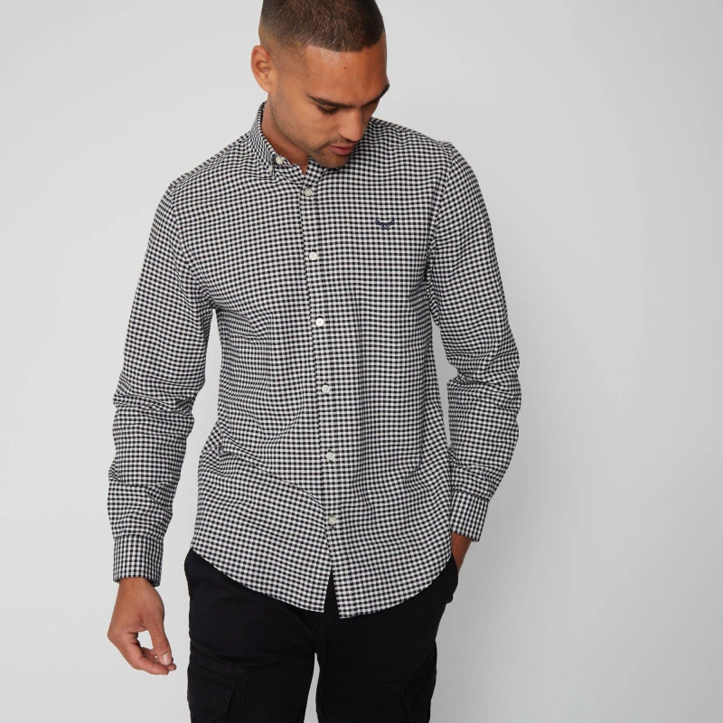 Image of Threadbare 'Luca' Cotton Long Sleeve Check Shirt Black male