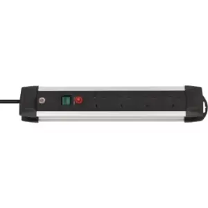 Image of Premium-Alu-Line Extension Lead FB with Safety Fuse Reset Button 4-way 3m H05VV-F 3G1.5 black/silver with 13A fuse *GB*