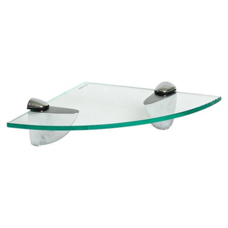 Image of Harbour Housewares Floating Glass Corner Shelf - 20Cm - Silver Brackets - Bathroom Shower Storage Vanity Display Unit Shelf