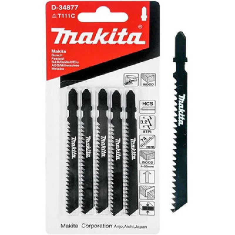 Image of Makita D-34877 5 Piece Jig Saw Blades - Fast & Straight Cuts For Soft Wood & Pvc
