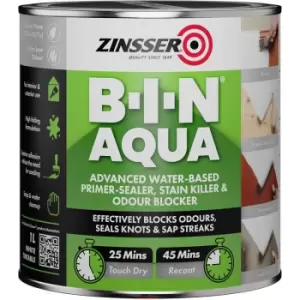 image of Bin Aqua Primer Sealer - Stain Killer Paint - White - 1L - White - Zinsser