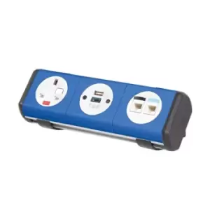 Image of Hubble clip-on power module 1 x UK socket and 1 x TUF (A&C connectors) USB charger and 2 x RJ45 sockets - yellow
