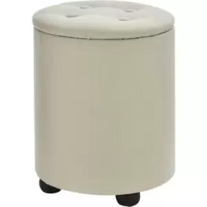 image of Homcom - Elegant Linen Storage Ottoman Stool w/ Tufting Padded Top Home Seat Ivory