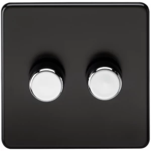 Image of KnightsBridge 60-400W 2G 2 Way 230V Screwless Matt Black Electric Dimmer Switch