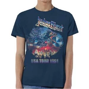 image of Judas Priest - Painkiller US Tour 91 Unisex Large T-Shirt - Blue