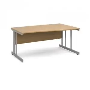 Image of Momento right hand wave desk 1600mm - silver cantilever frame and oak