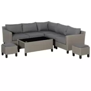 image of Outsunny 8pc PE Rattan Sofa Set w/ Tempered Glass Coffee Table and Cushions - Grey