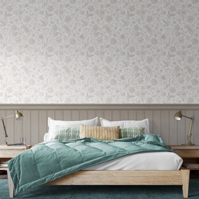 Image of Hoopla Walls Tongue And Groove Floral Toile- Mink (10M Wallpaper)
