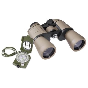 image of PRAKTICA Falcon 10x50mm Field Binoculars Sand + Military Waterproof Compass