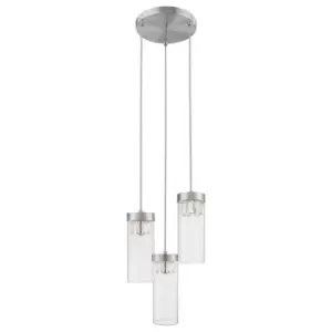 image of Contemporary Cluster Pendant Ceiling 3 Light Satin Nickel, Crystal