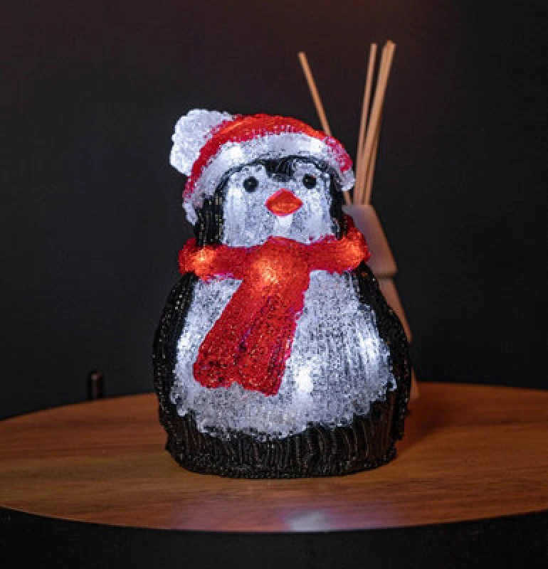 Image of Samuel Alexander 20Cm Battery Operated Light Up Acrylic Christmas Penguin Decoration With 16 Ice White Leds