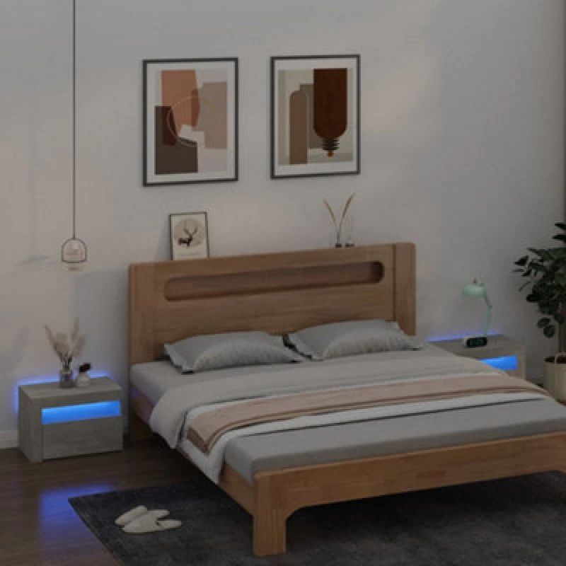 Image of vidaXL Bedside Cabinets 2 pcs with LEDs Concrete Grey 60x35x40 cm, Grey 3080738