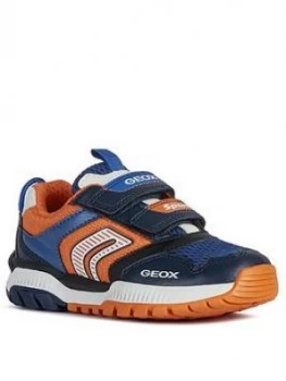 Image of Geox Boys Tuono Strap Trainers - Navy/Orange, Navy/Orange, Size 8.5 Younger