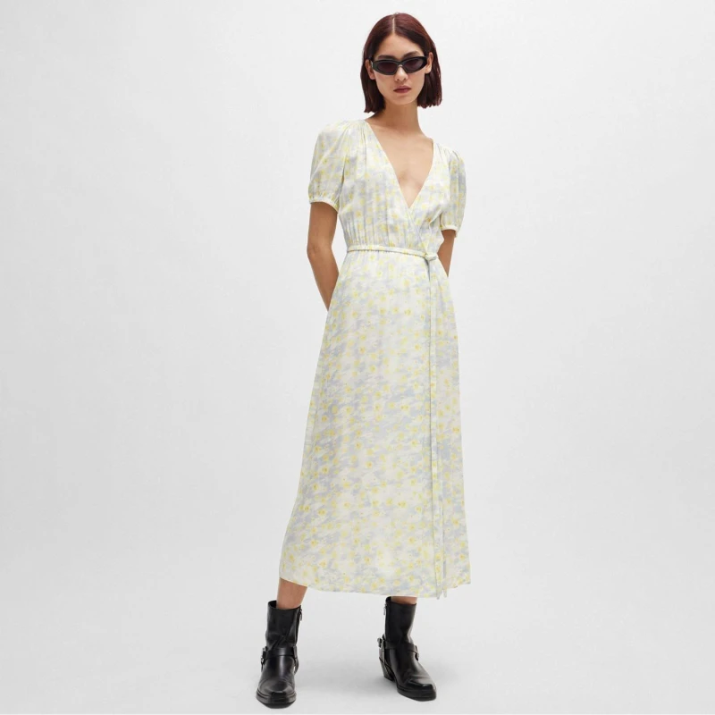 Image of Hugo Kikoni-1 Wrap-Front Dress White Yellow female 8