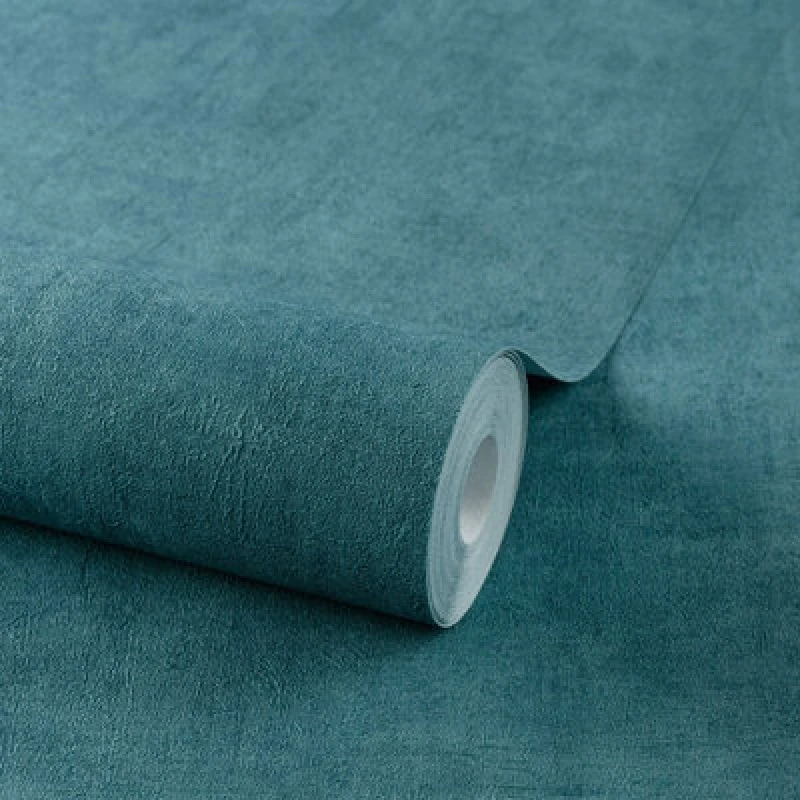 Image of Grandeco Annabella Distressed Limewash Plaster Textured Wallpaper, Teal Blue