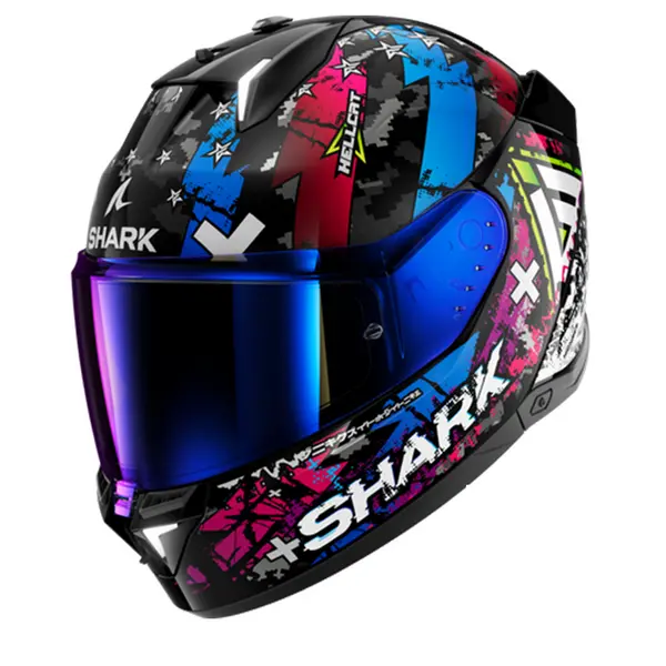 Image of Shark SKWAL i3 Hellcat Black Chrom Blue KUB Full Face Helmet Size XS