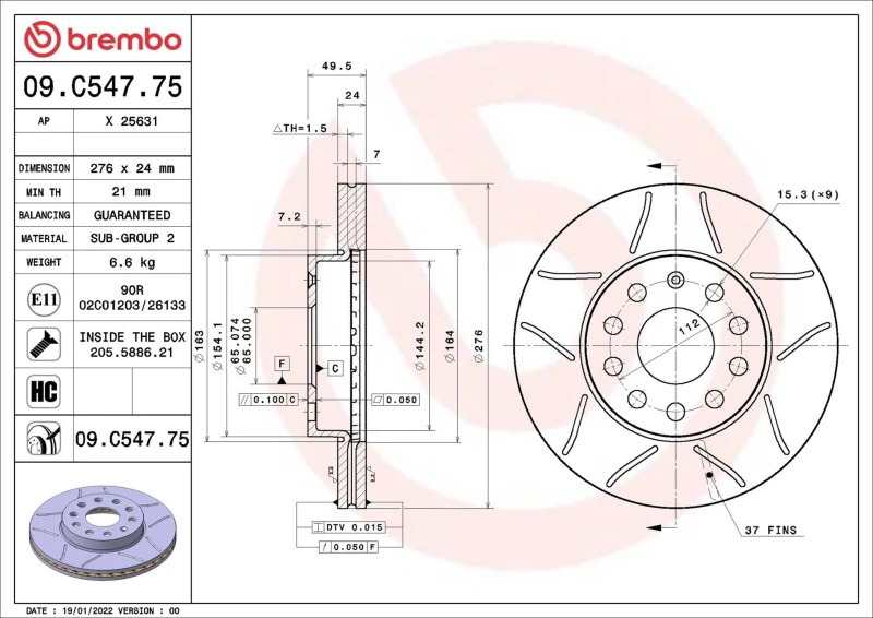 Image of BREMBO Brake disc BREMBO 09.C547.75