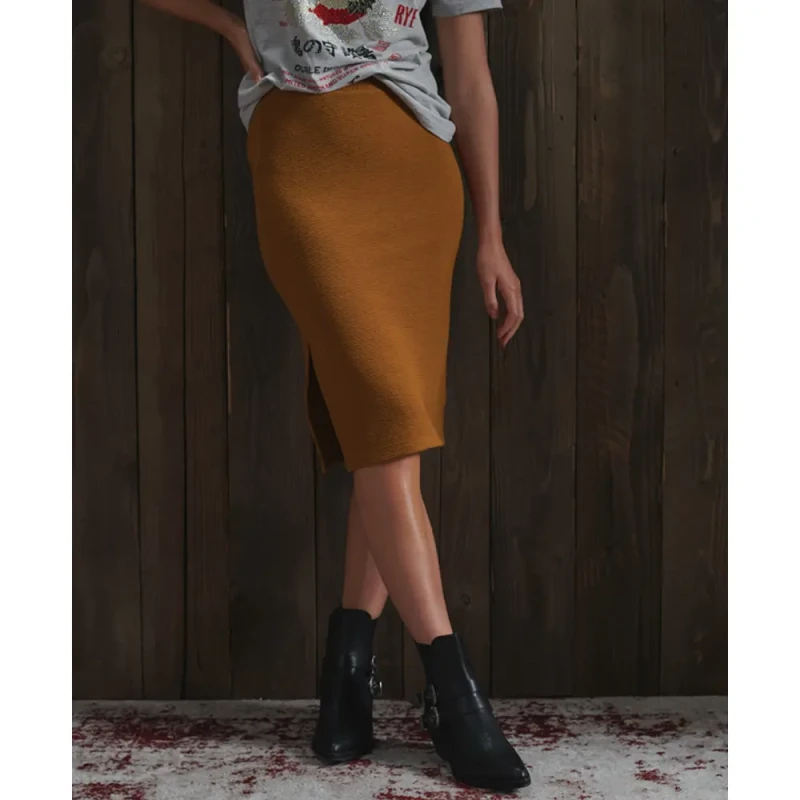 Image of Superdry Womens ottoman fabric pencil skirt Superdry Marron Female 34