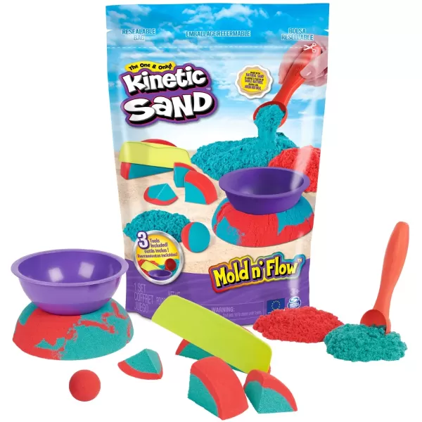 Image of Kinetic Sand Mold n' Flow, Red and Teal Play Sand