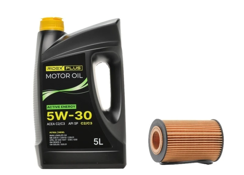 Image of RIDEX PLUS 100908O0146P Oil change kit (oil filter + engine oil) Oil change kit (oil filter + engine oil) (100908)