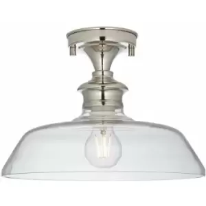 image of Semi Flush Ceiling Light Fitting - Bright Nickel Plate & Clear Glass Shade