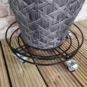 Image of Tom Chambers Handcrafted Heavy Duty Round Black Metal Garden Patio Plant Flower Pot Stand Caddy Trolley Dolly on Strong Metal Castor Wheels 32cm