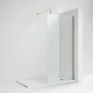 image of Nuie - Wet Room Screen 1850mm High x 1400mm Wide with Support Bar 8mm Glass - Brushed Brass