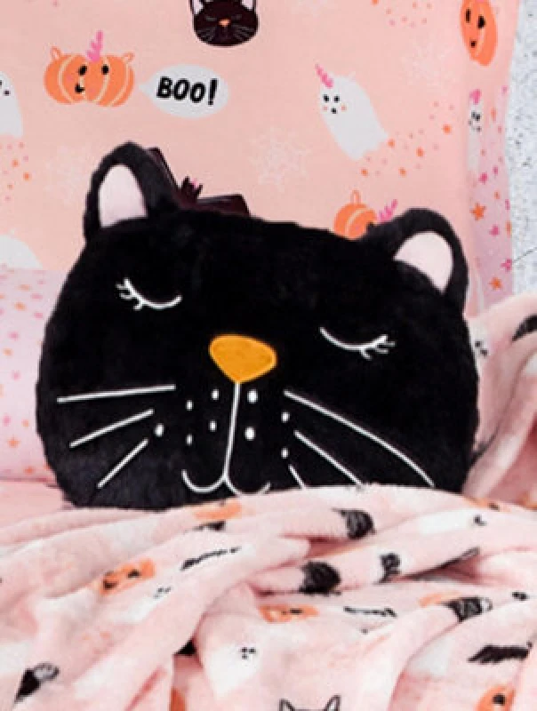 Image of Smart Living Smart Living Halloween Ghost & Magical Cat Fleece Cushions - Spooky Decor Pillows in Black One Size Unisex 5056557572458