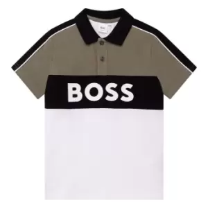 Image of Boss Kids Boys Large Logo Colour Block Polo Shirt In White - Size 10 Years
