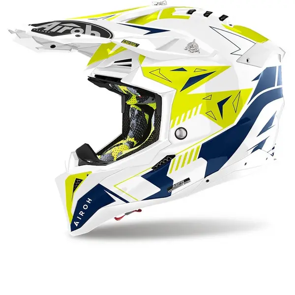 Image of Airoh Aviator 3 Spin Yellow Blue Offroad Helmet Size XS