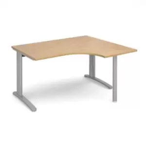 image of Office Desk Right Hand Corner Desk 1400mm Oak Top With Silver Frame 1200mm Depth TR10 TBER14SO