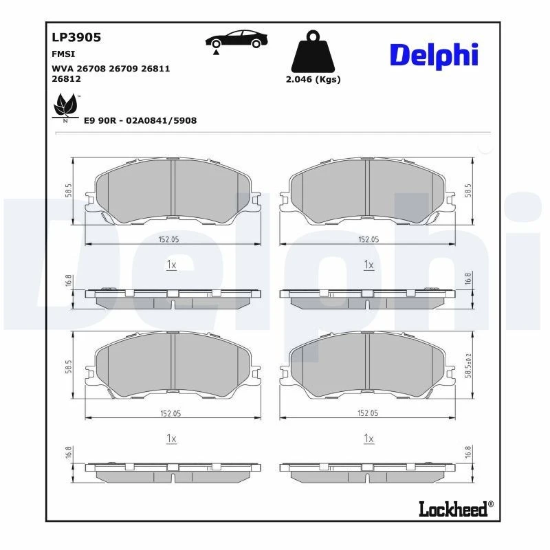 Image of DELPHI Brake pad set DELPHI LP3905