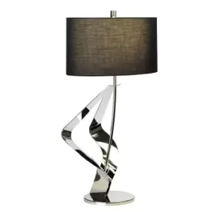 image of Table Lamp Black Shade Highly Polished Nickel Finish LED E27 60W Bulb