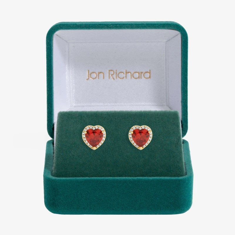 Image of Jon Richard Gold Plated and Red Heart Earrings Stud Earrings One Size Gold 71587210000