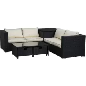 image of 4Pcs Patio Rattan Sofa Garden Furniture Set Table w/ Cushions Black - Outsunny