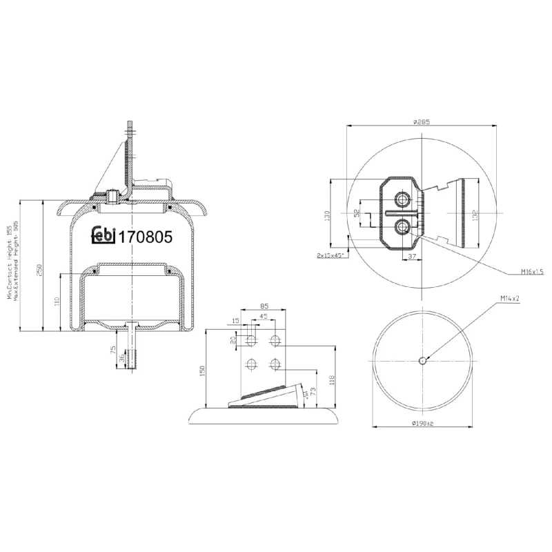 Image of FEBI BILSTEIN 170805 Boot, air suspension Rear Axle Left Boot,air suspension (324)