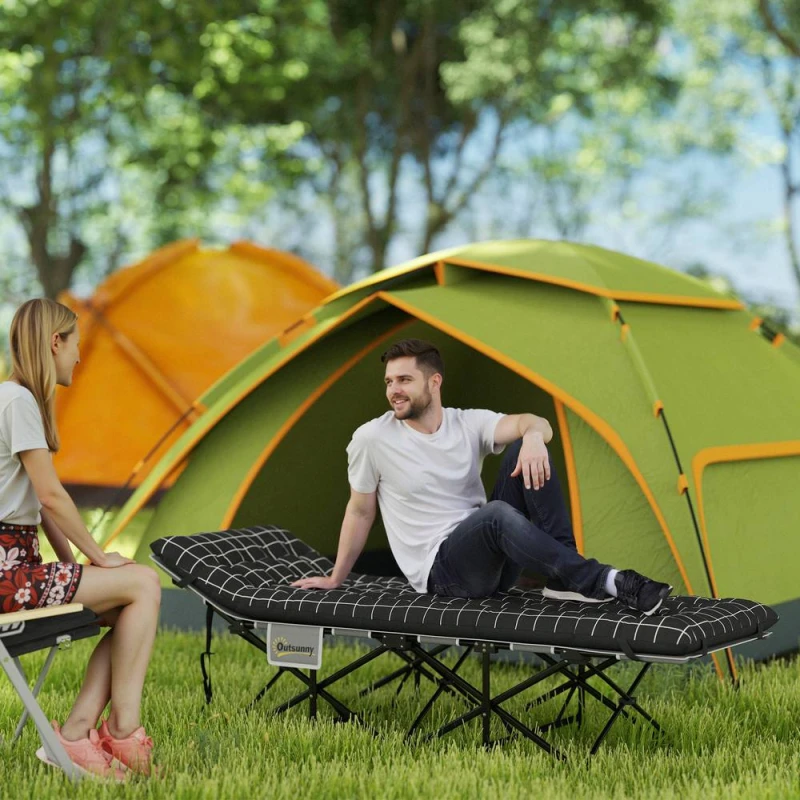 Image of OUTSUNNY Camping Cot for Adults with Mattress, Folding Bed, Black Size: Single Black Unisex Single